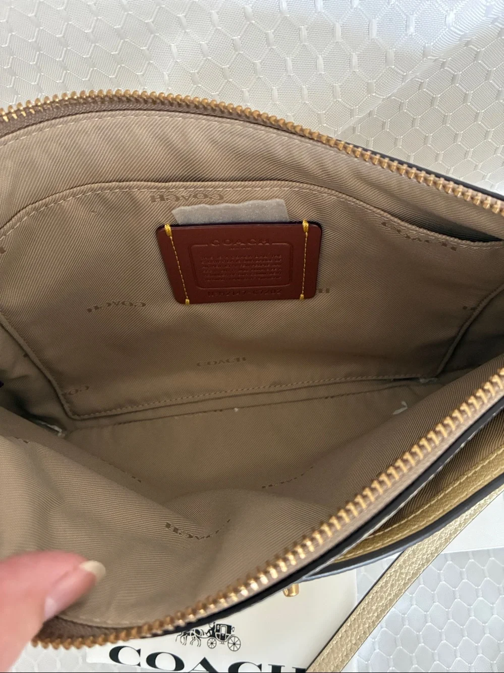 Coach NWOT Polly Crossbody Soft Gold Pebbled Leather